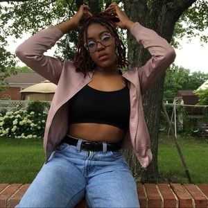 Pink Satin Bomber Jacket w/ Gold Zipper